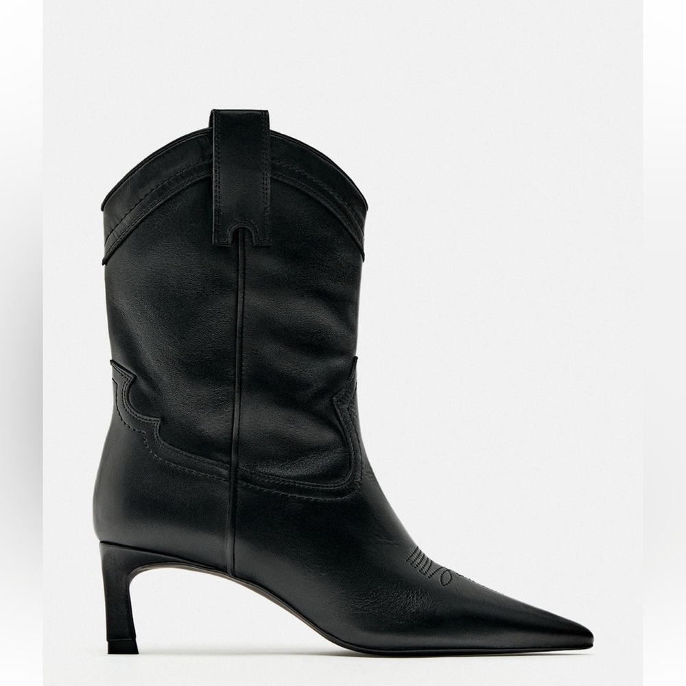 Zara leather heeled cowboy boots